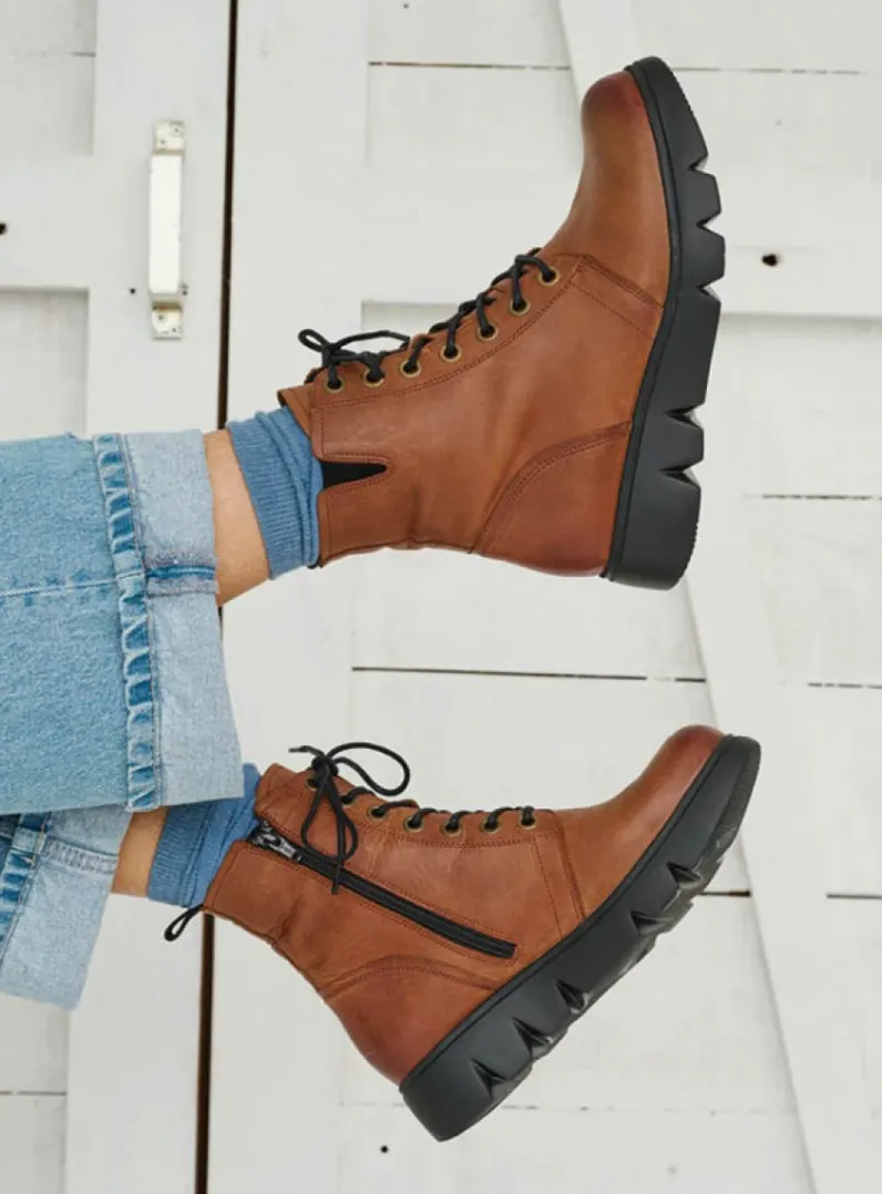 DAMES Wolky Hoge Veterschoenen|Veterlaarzen<Hope XW - cognac leer