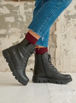 DAMES Wolky Veterlaarzen|Hoge Veterschoenen<Hope XW - zwart leer