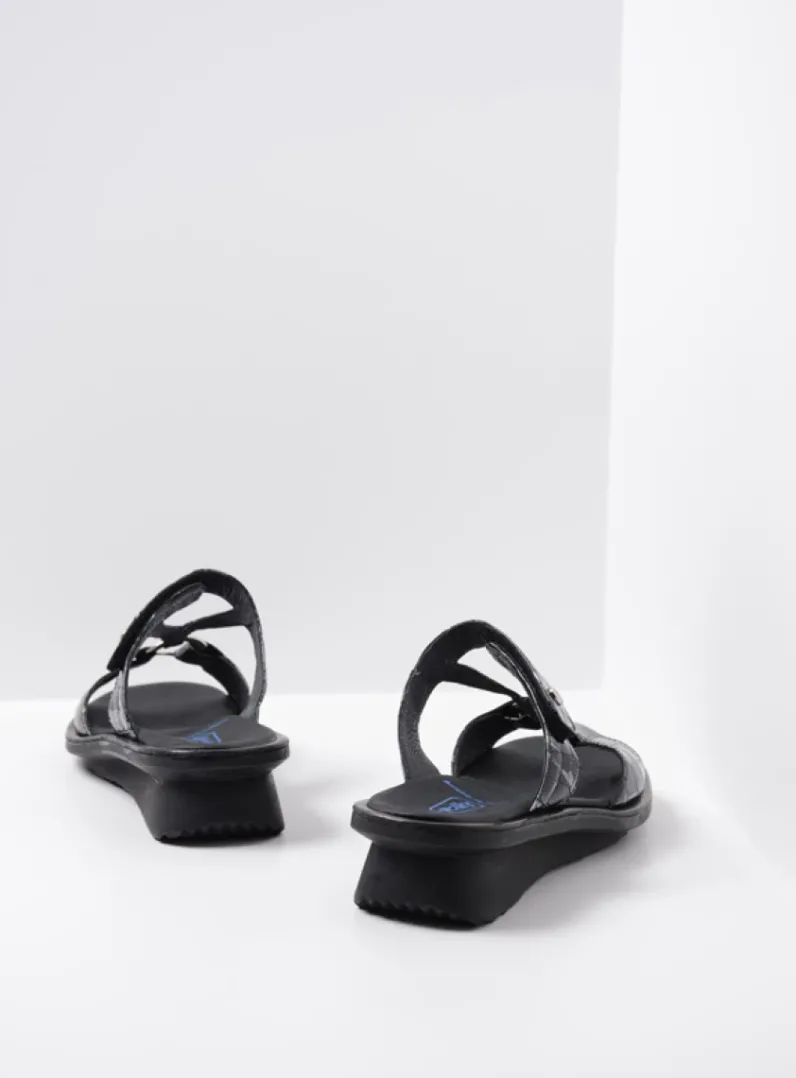 DAMES Wolky Slippers<Isa - antraciet croco lakleer