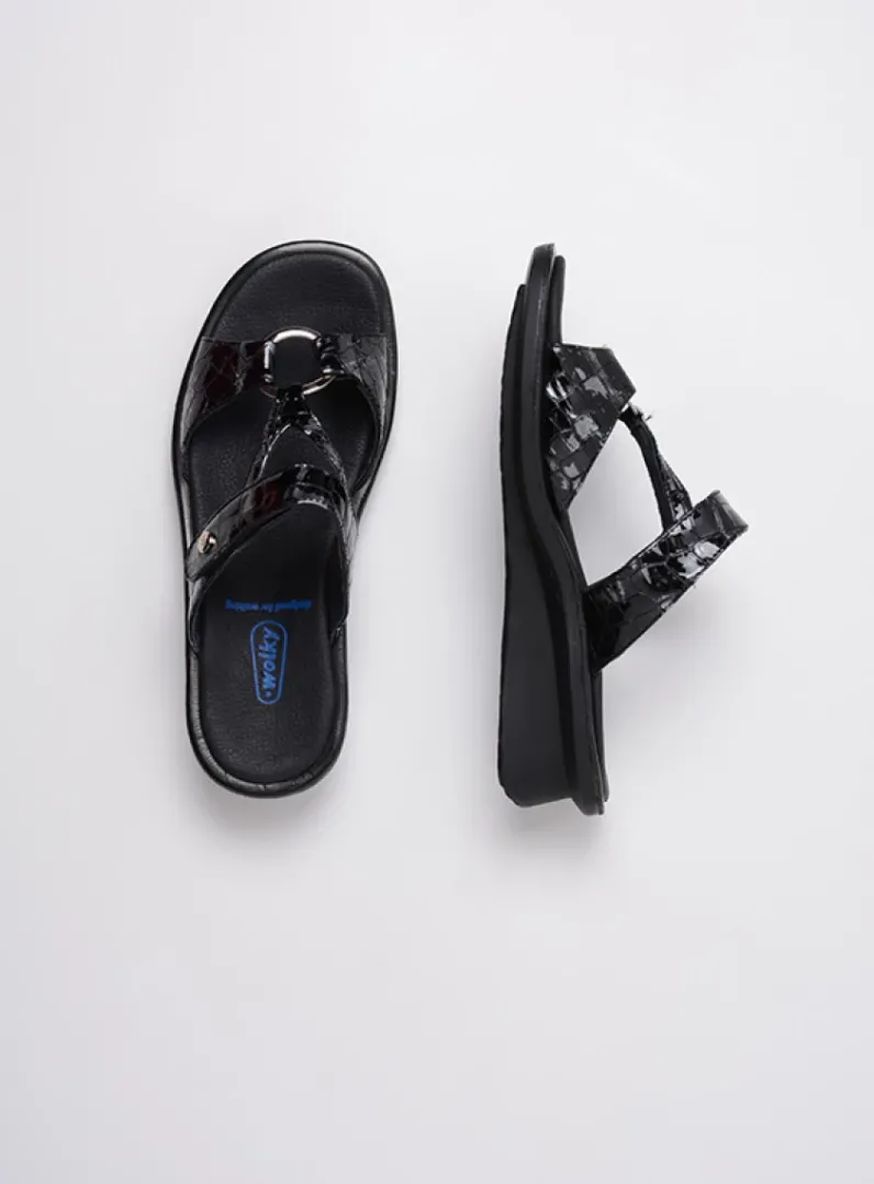 DAMES Wolky Slippers<Isa - antraciet croco lakleer