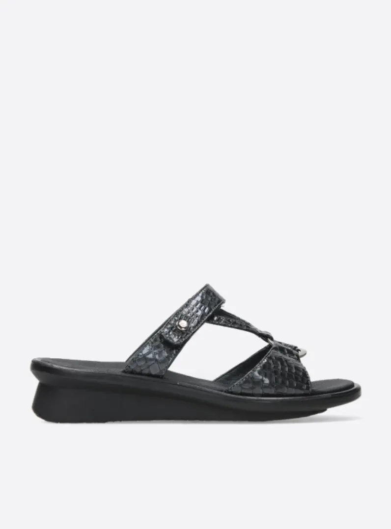DAMES Wolky Slippers<Isa - antraciet crocolook lakleer