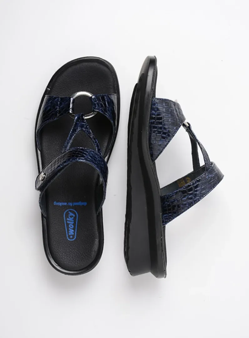 DAMES Wolky Slippers<Isa - blauw crocolook lakleer