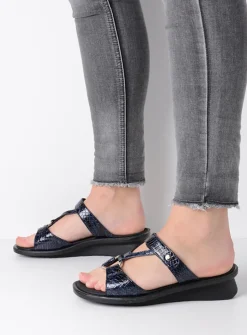 DAMES Wolky Slippers<Isa - blauw crocolook lakleer