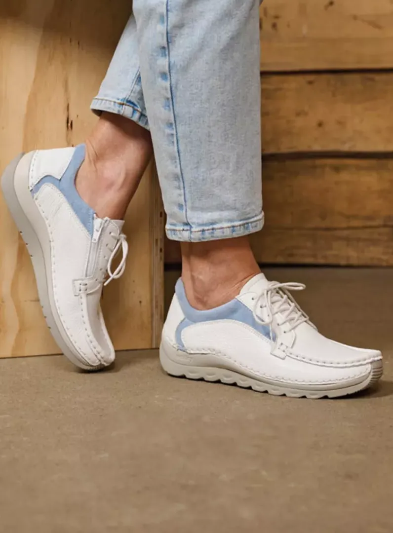 DAMES Wolky Lage Veterschoenen<Japura - wit-lichtblauw leer
