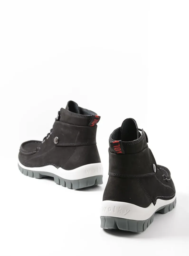 DAMES Wolky Hoge Veterschoenen|Herfst/Winter<Jump - zwart grijsgroen nubuck