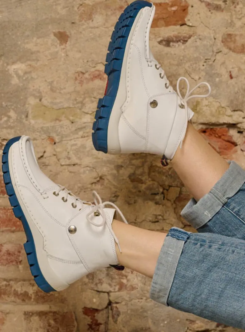 DAMES Wolky Hoge Veterschoenen<Jump Summer - wit/blauw leer