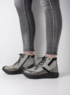 DAMES Wolky Hoge Veterschoenen|Wandelschoenen<Leap - antraciet combi leer