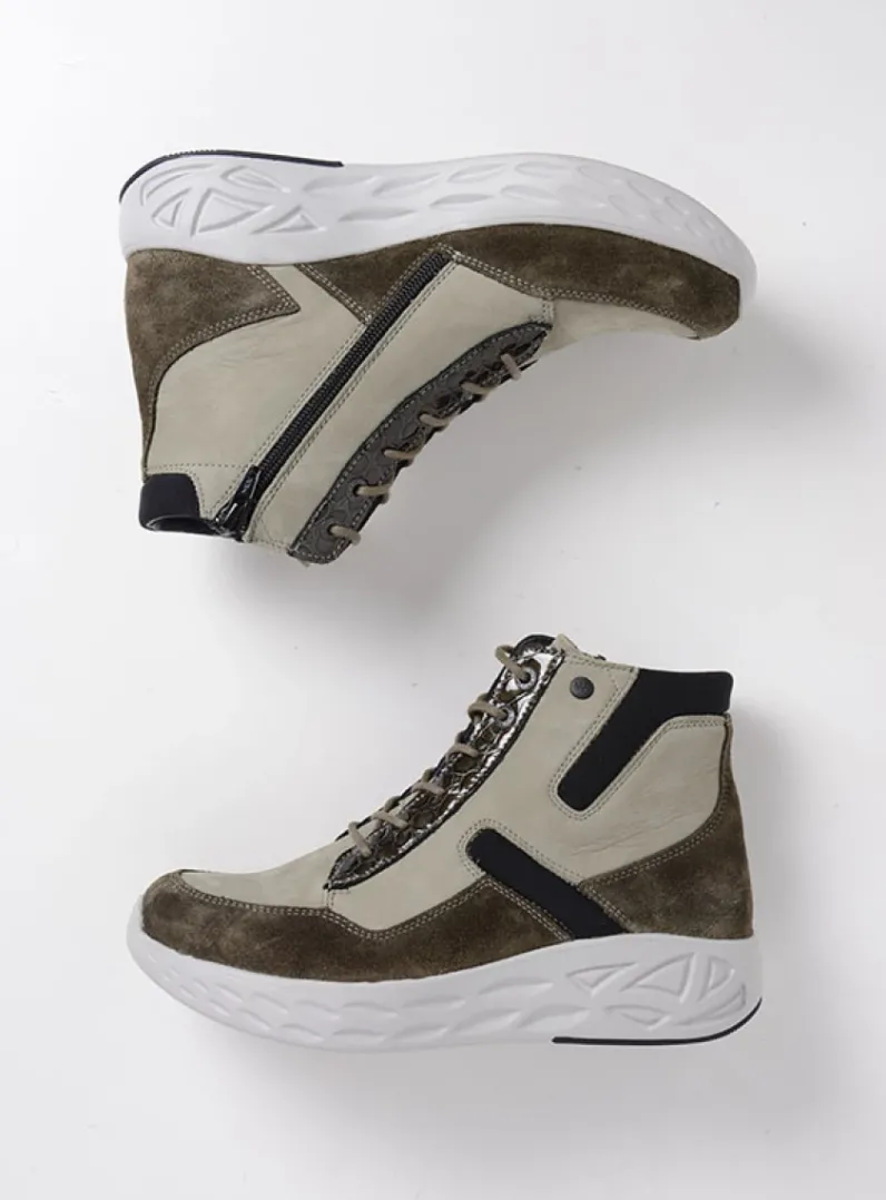 DAMES Wolky Hoge Veterschoenen|Wandelschoenen<Leap - grijsgroen combi leer