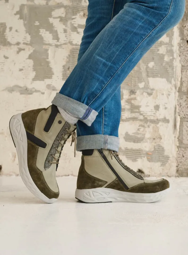 DAMES Wolky Hoge Veterschoenen|Wandelschoenen<Leap - grijsgroen combi leer