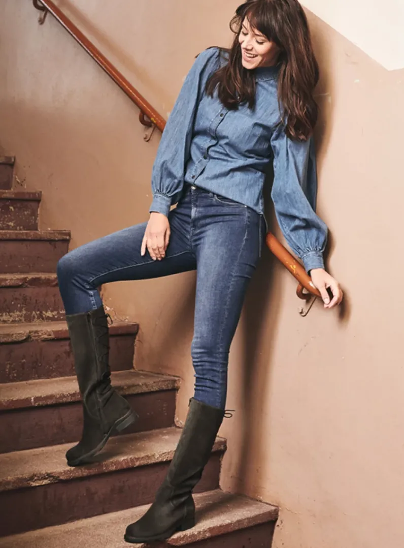 DAMES Wolky Veterlaarzen|Lange Laarzen<Longview - donkerbruin suede