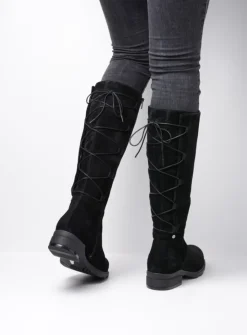 DAMES Wolky Veterlaarzen|Lange Laarzen<Longview - zwart suede