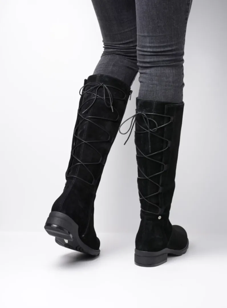 DAMES Wolky Veterlaarzen|Lange Laarzen<Longview - zwart suede