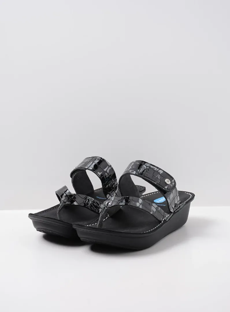 DAMES Wolky Slippers<Martinique - antraciet crocolook lakleer