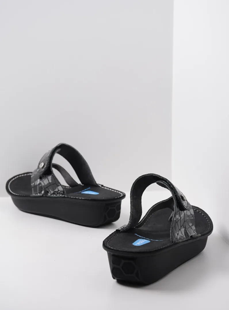 DAMES Wolky Slippers<Martinique - antraciet crocolook lakleer