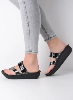 DAMES Wolky Slippers<Martinique - antraciet crocolook lakleer