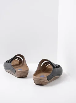 DAMES Wolky Slippers<Nomad - zwart geolied leer