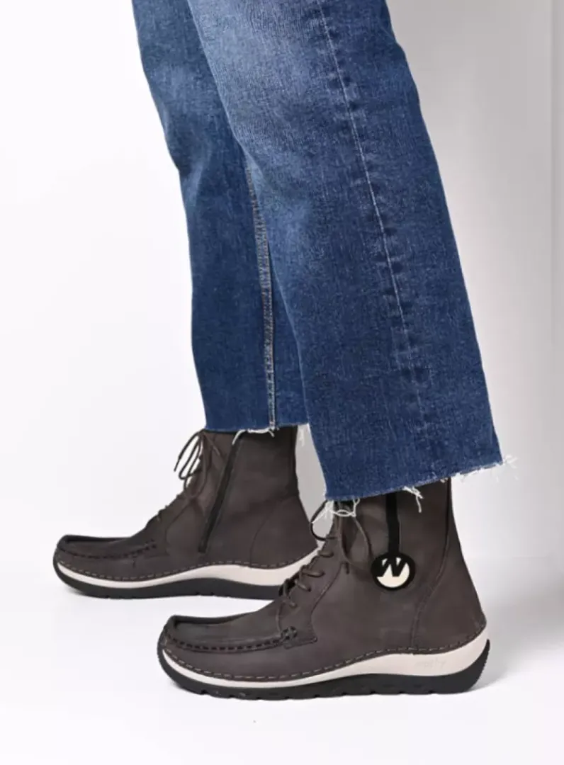 DAMES Wolky Hoge Veterschoenen|Veterlaarzen<Ocean - asfalt nubuck