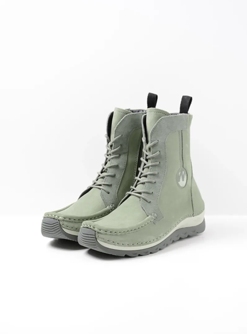 DAMES Wolky Hoge Veterschoenen|Veterlaarzen<Ocean - grijsgroen nubuck