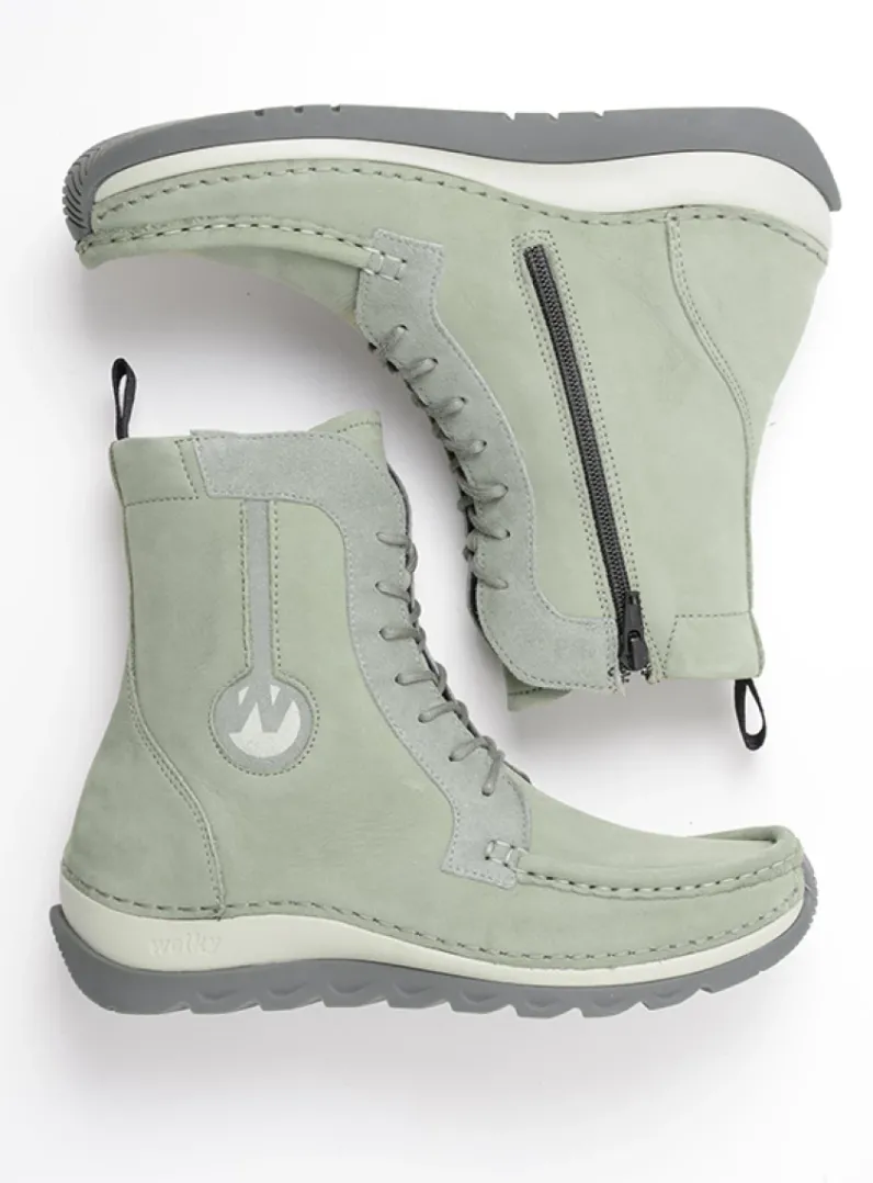 DAMES Wolky Hoge Veterschoenen|Veterlaarzen<Ocean - grijsgroen nubuck
