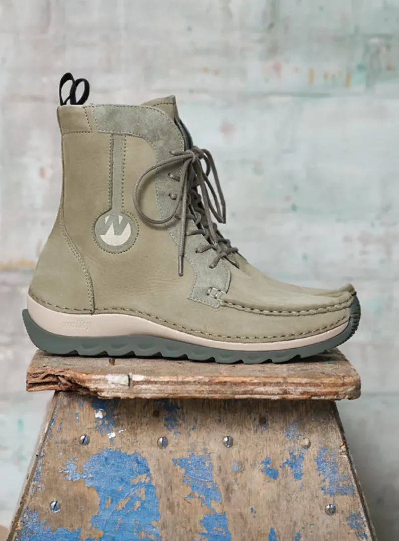 DAMES Wolky Hoge Veterschoenen|Veterlaarzen<Ocean - grijsgroen nubuck