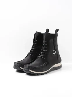 DAMES Wolky Hoge Veterschoenen|Veterlaarzen<Ocean - zwart nubuck