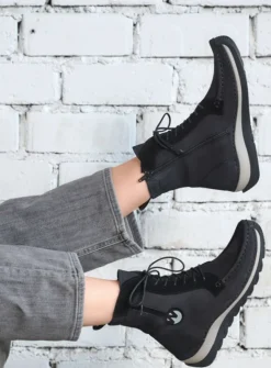 DAMES Wolky Hoge Veterschoenen|Veterlaarzen<Ocean - zwart nubuck