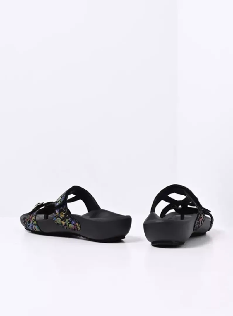 DAMES Wolky Slippers<O'Connor - zwart/multi flower nubuck