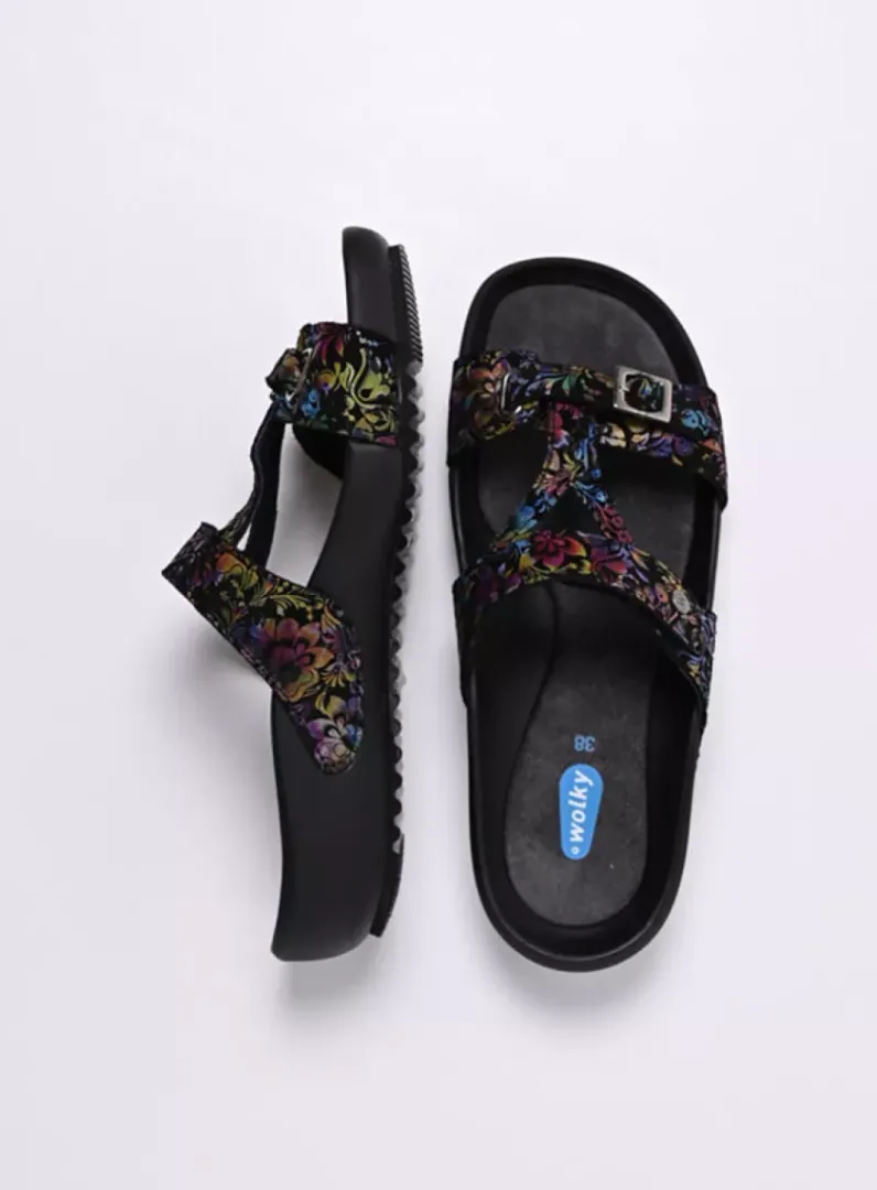 DAMES Wolky Slippers<O'Connor - zwart/multi flower nubuck