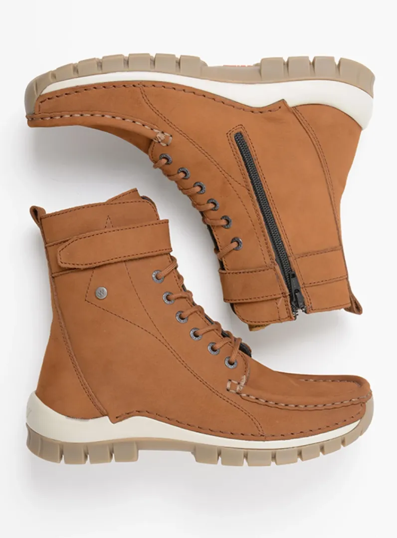 DAMES Wolky Hoge Veterschoenen|Veterlaarzen<Reach - cognac nubuck