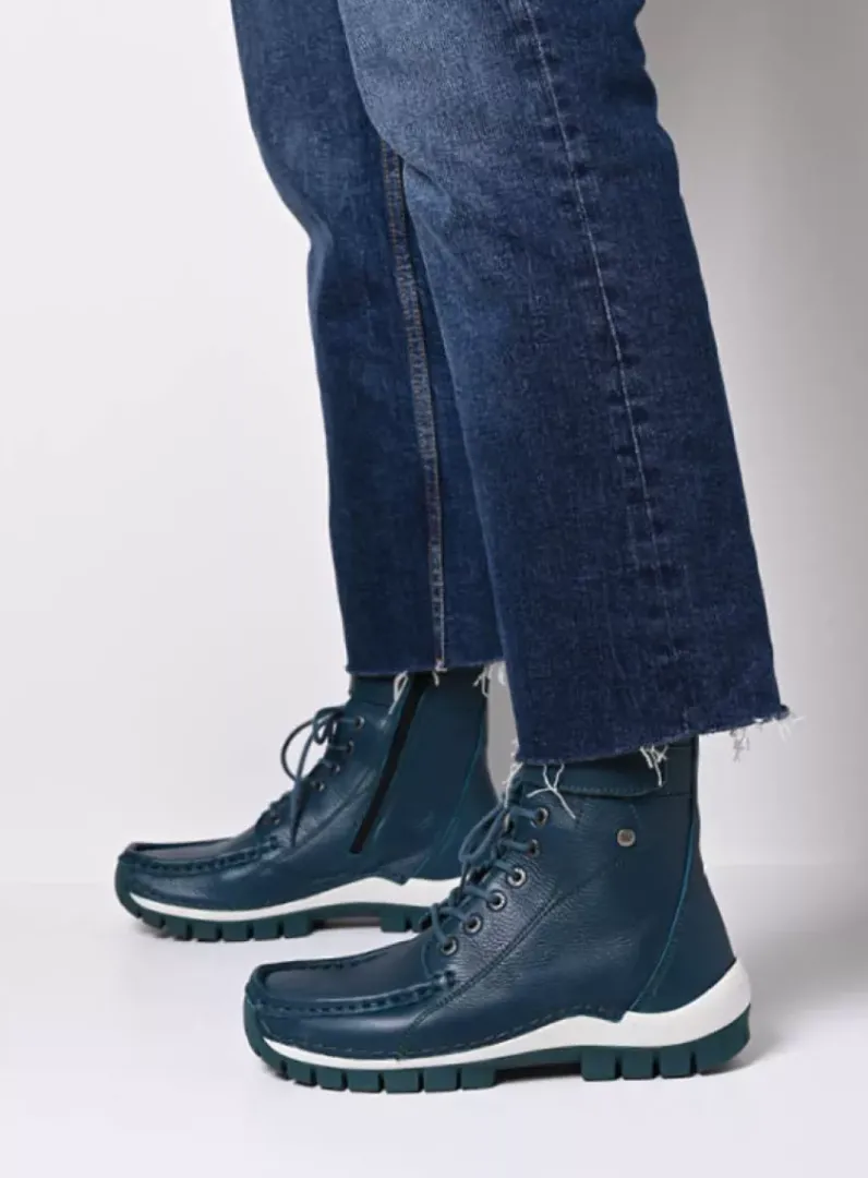 DAMES Wolky Hoge Veterschoenen|Veterlaarzen<Reach - petrol leer