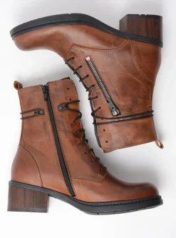 DAMES Wolky Veterlaarzen|Halfhoge Laarzen<Rimbley - cognac leer