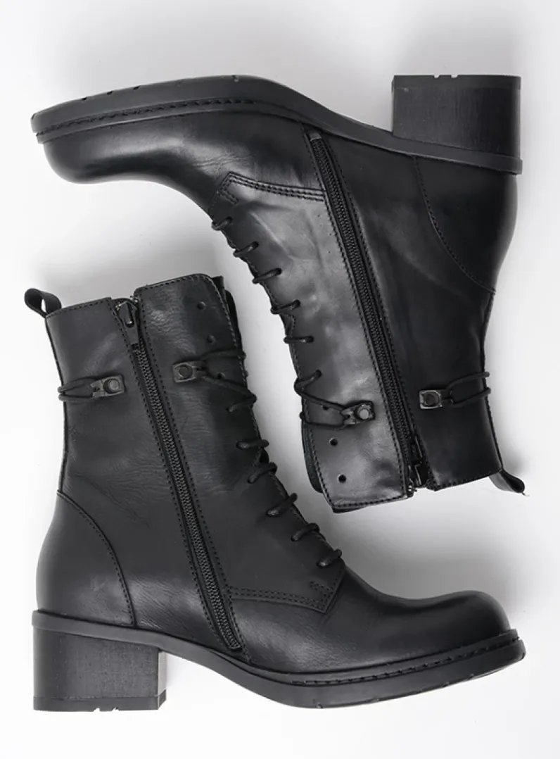 DAMES Wolky Veterlaarzen|Halfhoge Laarzen<Rimbley - zwart leer
