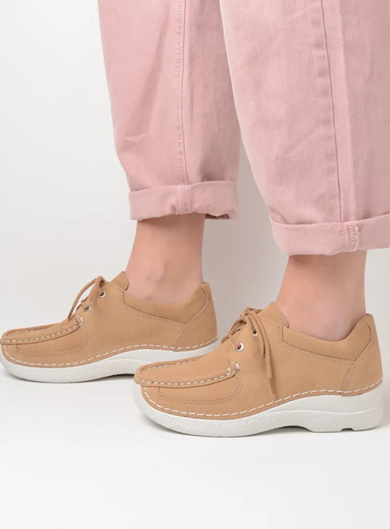 DAMES Wolky Lage Veterschoenen<Roll Shoe - beige nubuck