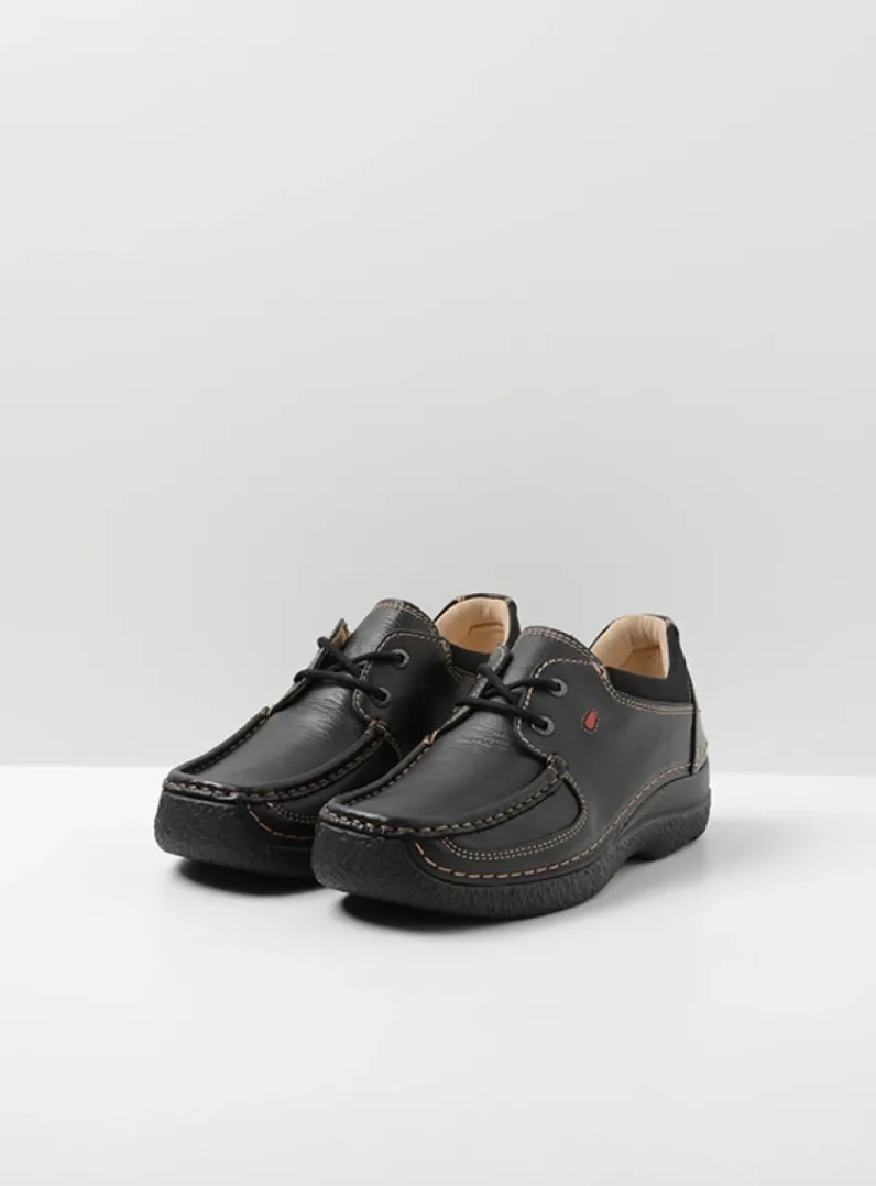 DAMES Wolky Lage Veterschoenen<Roll Shoe - zwart leer
