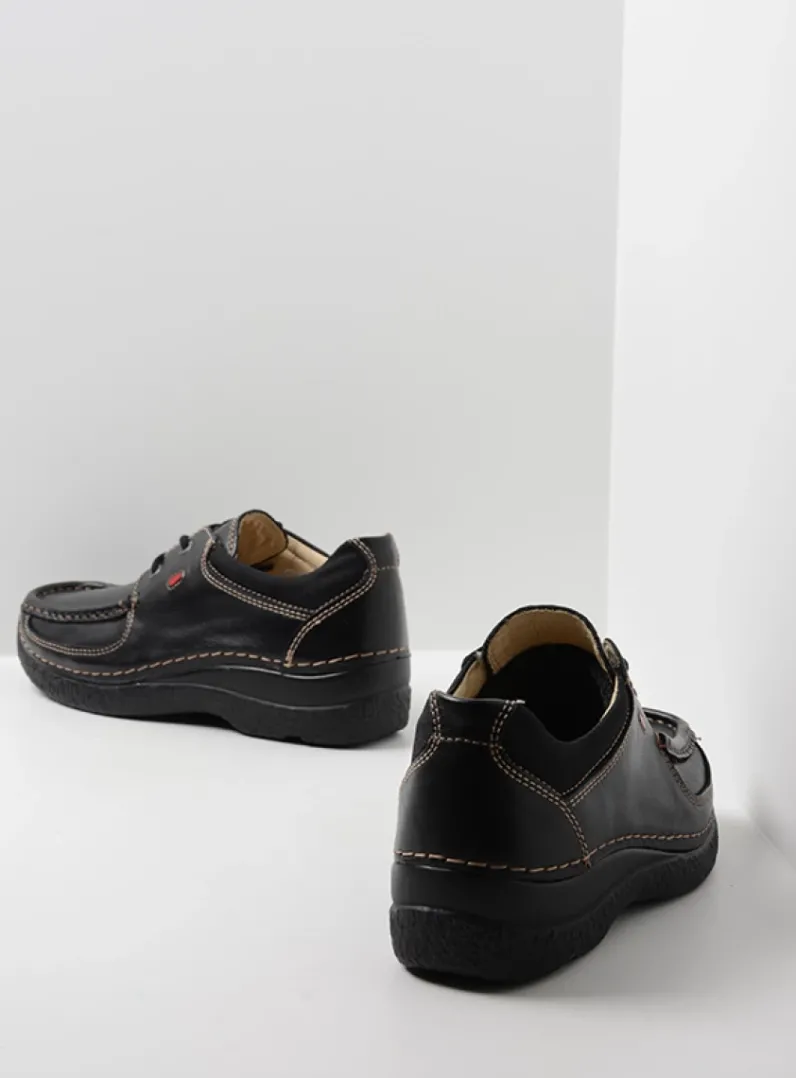 DAMES Wolky Lage Veterschoenen<Roll Shoe - zwart leer