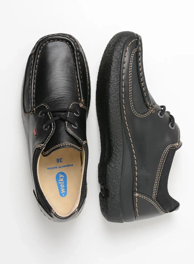 DAMES Wolky Lage Veterschoenen<Roll Shoe - zwart leer