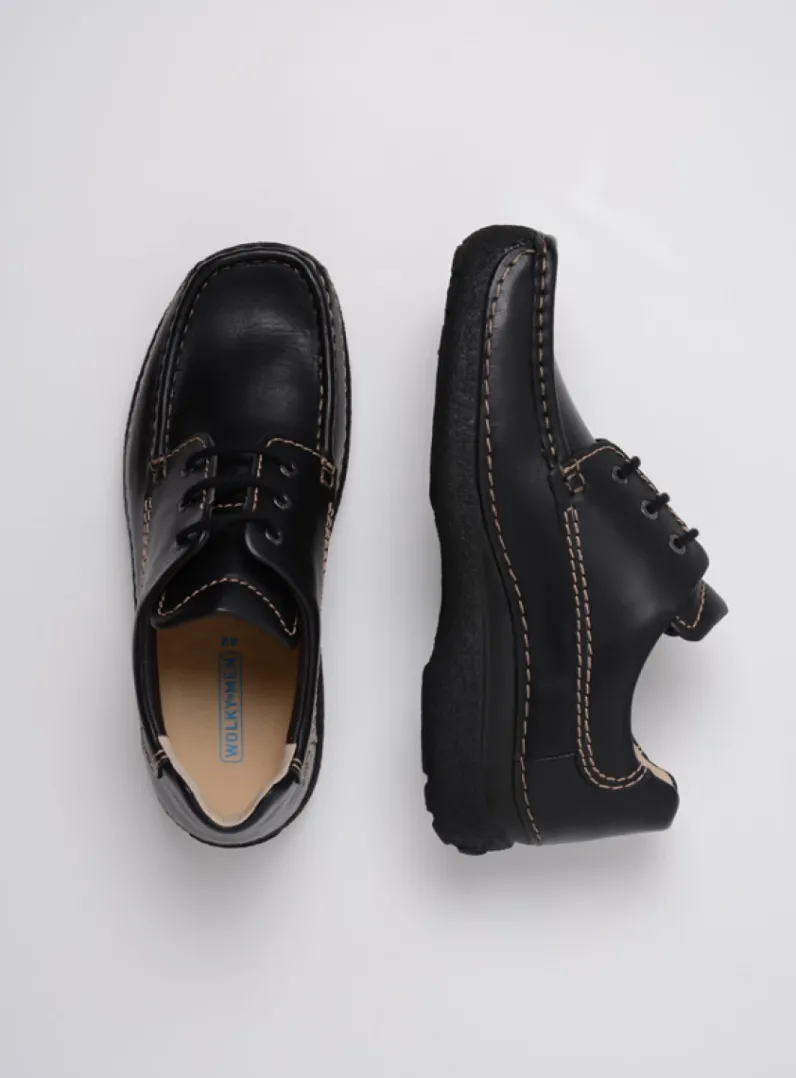Heren Wolky Veterschoenen Heren|Comfortschoenen Heren<Roll Shoe Men - zwart leer