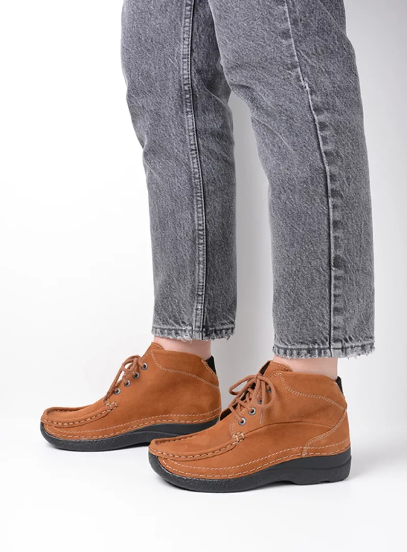 DAMES Wolky Hoge Veterschoenen|Herfst/Winter<Roll Shoot - cognac nubuck