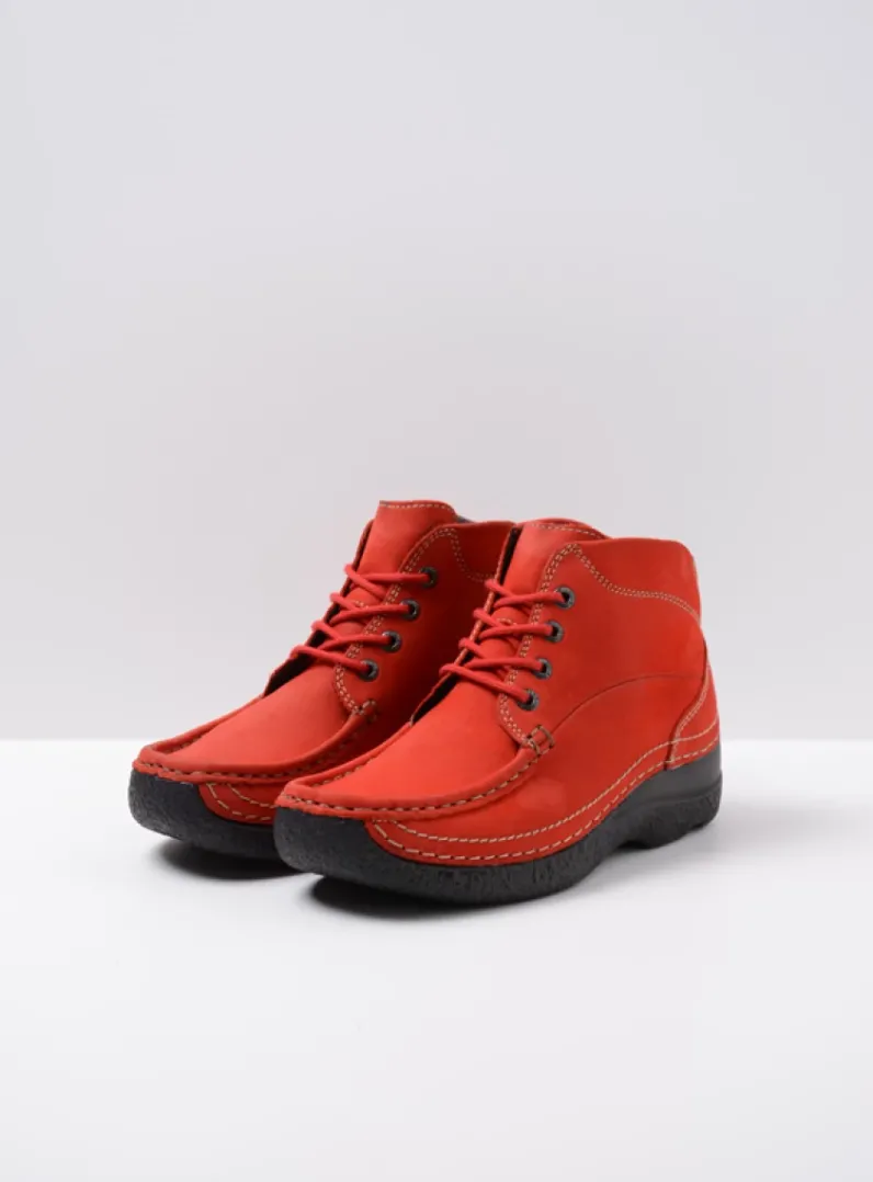 DAMES Wolky Hoge Veterschoenen|Herfst/Winter<Roll Shoot - donkerrood nubuck