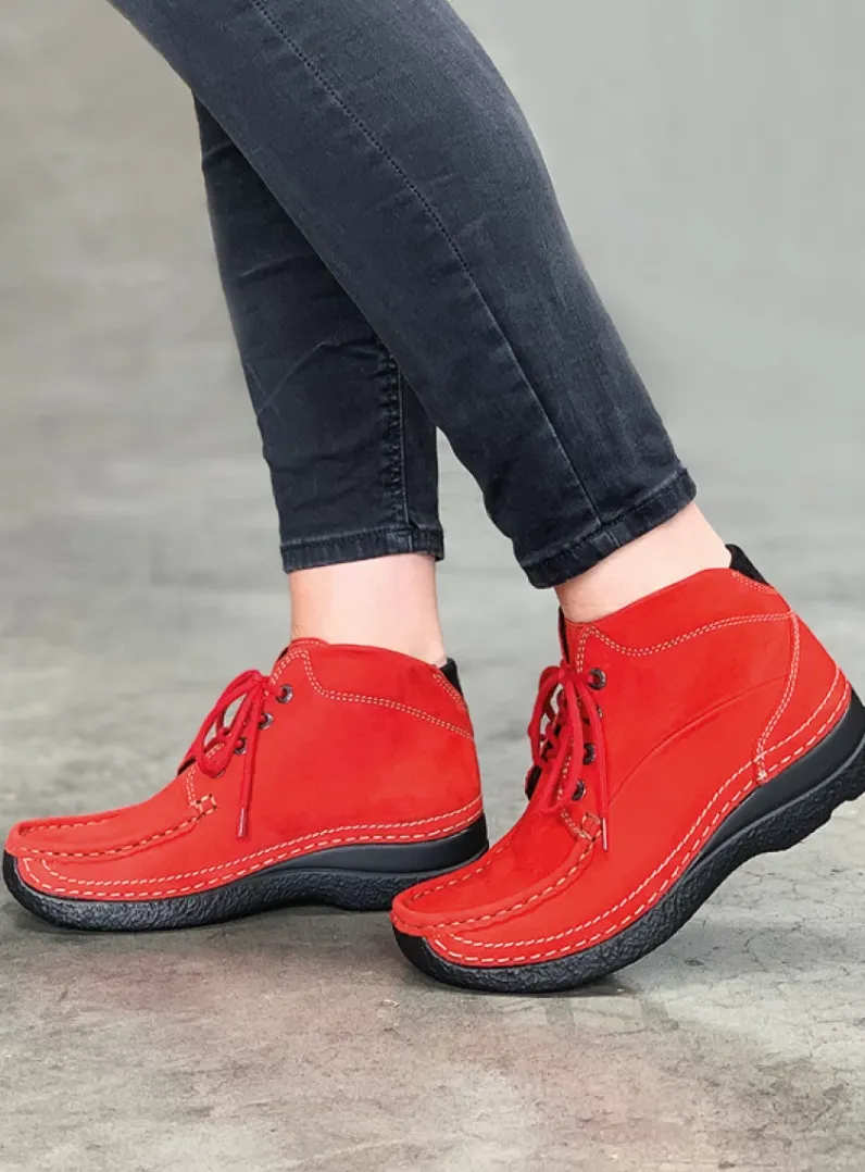 DAMES Wolky Hoge Veterschoenen|Herfst/Winter<Roll Shoot - donkerrood nubuck