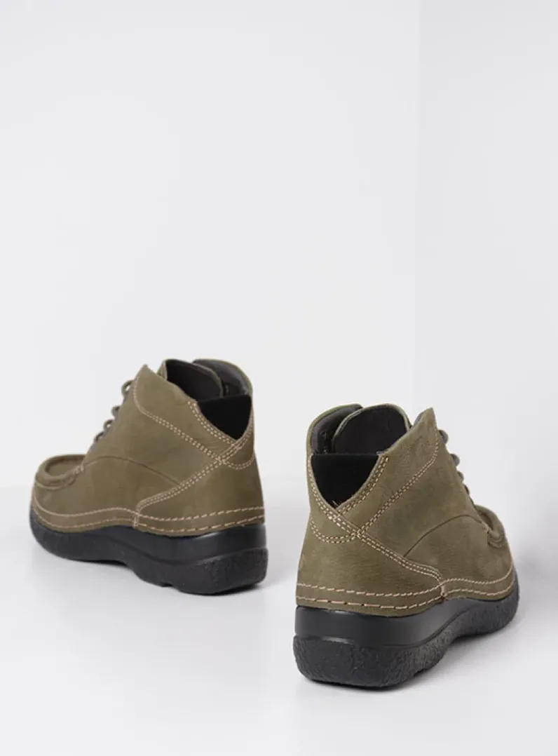 DAMES Wolky Hoge Veterschoenen|Herfst/Winter<Roll Shoot - pesto groen nubuck