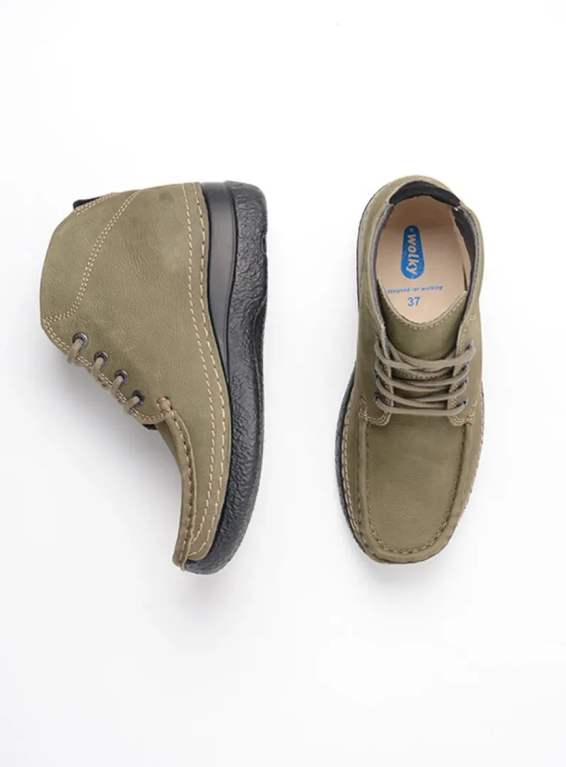 DAMES Wolky Hoge Veterschoenen|Herfst/Winter<Roll Shoot - pesto groen nubuck