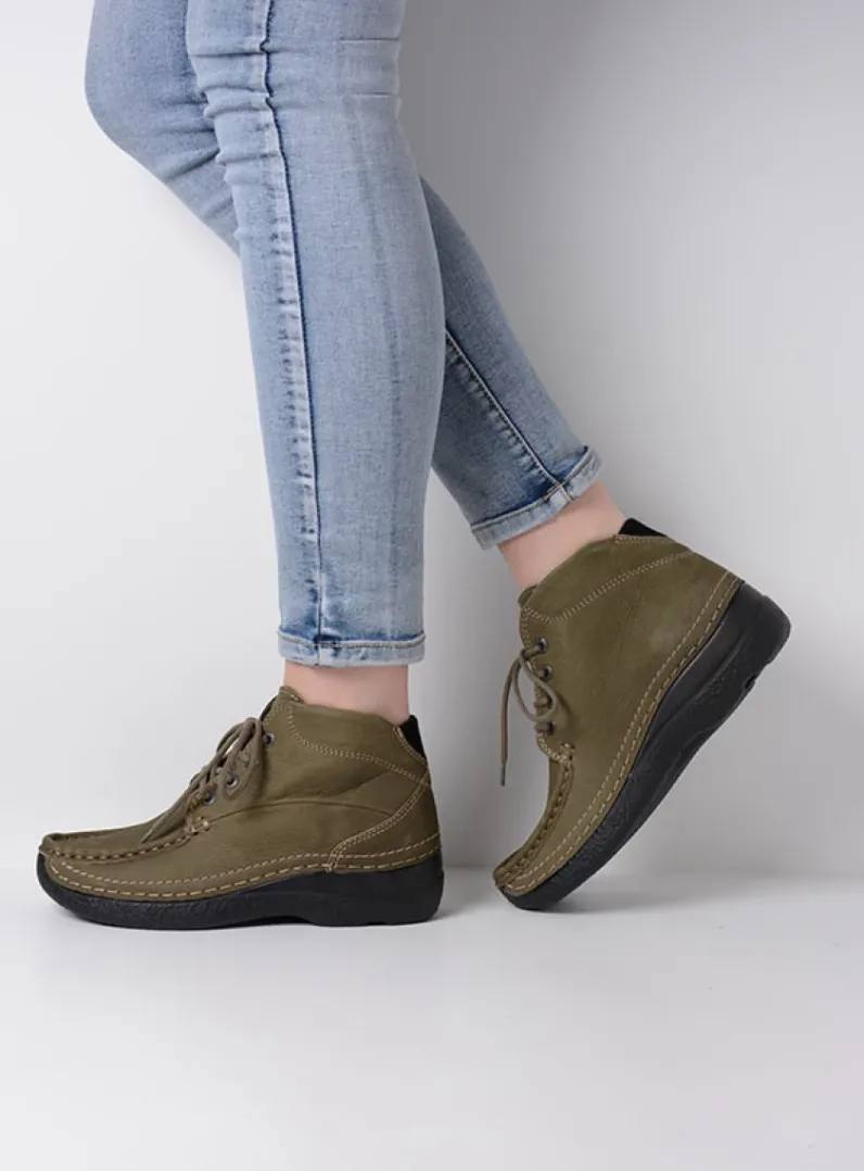 DAMES Wolky Hoge Veterschoenen|Herfst/Winter<Roll Shoot - pesto groen nubuck