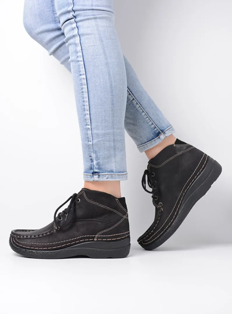 DAMES Wolky Hoge Veterschoenen|Herfst/Winter<Roll Shoot - zwart nubuck