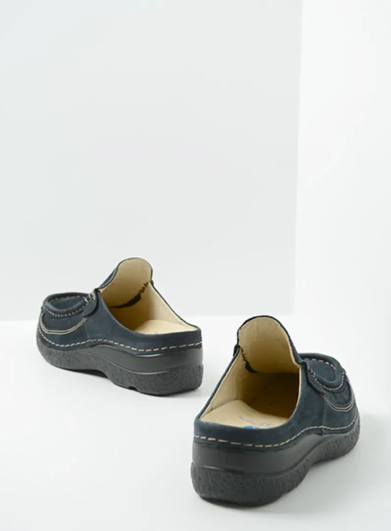 DAMES Wolky Slippers|Klompen<Roll Slide - blauw nubuck