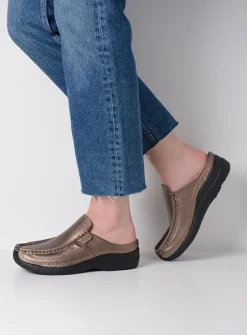 DAMES Wolky Slippers|Klompen<Roll Slide - brons geprint leer