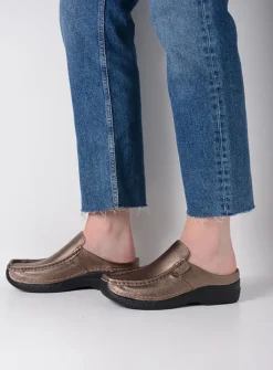 DAMES Wolky Slippers|Klompen<Roll Slide - brons geprint leer