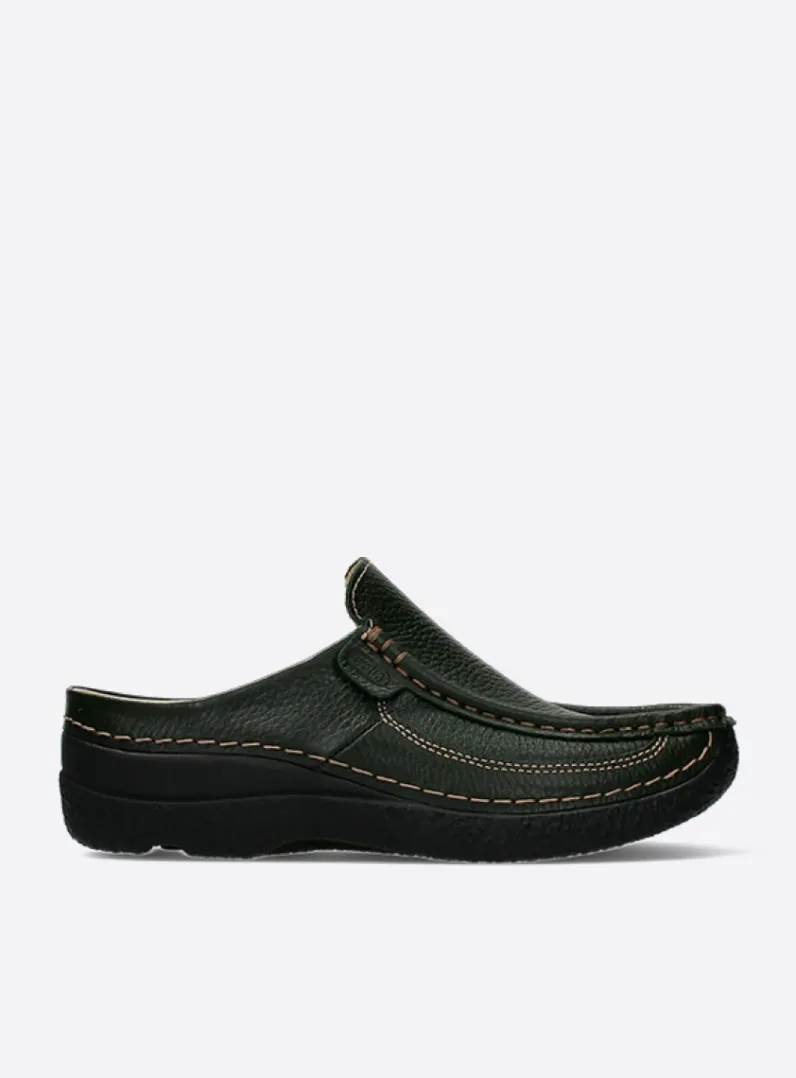 DAMES Wolky Slippers|Klompen<Roll Slide - forestgroen leer