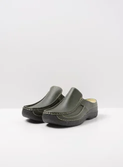 DAMES Wolky Slippers|Klompen<Roll Slide - forestgroen leer