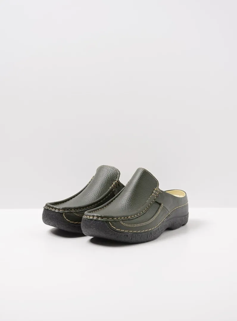 DAMES Wolky Slippers|Klompen<Roll Slide - forestgroen leer